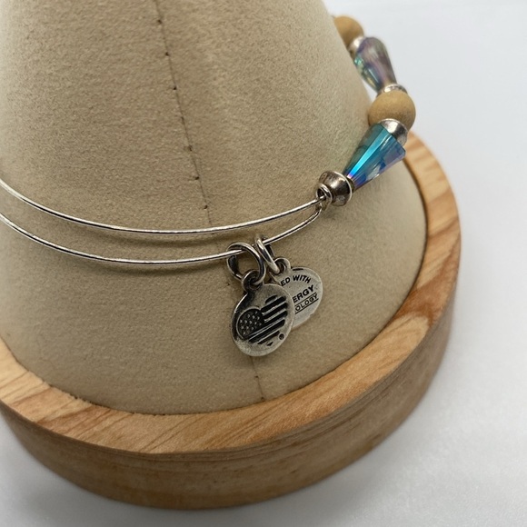 Alex and Ani Crystal & Wood Beaded Bangle Bracelet/Silver Finish/NWOT - Picture 4 of 5